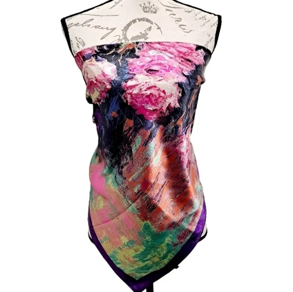 Square Satin Floral Print Neck Scarf Boho oversized oil painting 💖2/$30 - Picture 11 of 16